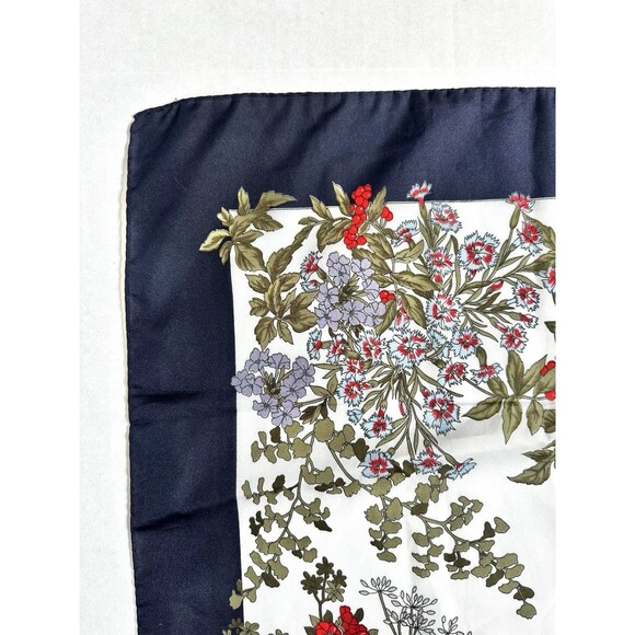 Vintage Hercolani Scarf Floral 30in Nylon Bandana Wrap Handkerchief White/Blue - Picture 7 of 8
